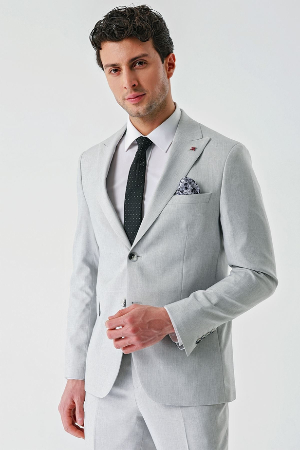Gri Örme Kırlangıç Yaka 6 Drop Comfort Fit Rahat Kesim Klasik Takım Elbise 1001240112