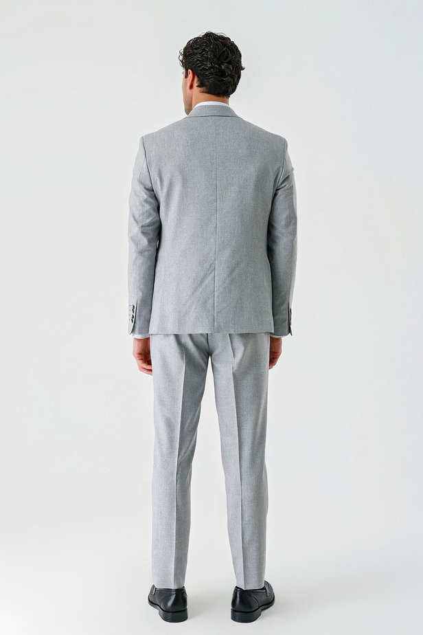 Gri Örme Kırlangıç Yaka 6 Drop Comfort Fit Rahat Kesim Klasik Takım Elbise 1001240112