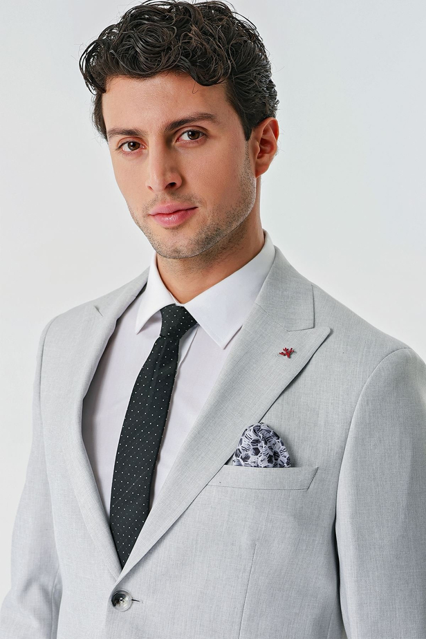 Gri Örme Kırlangıç Yaka 6 Drop Comfort Fit Rahat Kesim Klasik Takım Elbise 1001240112