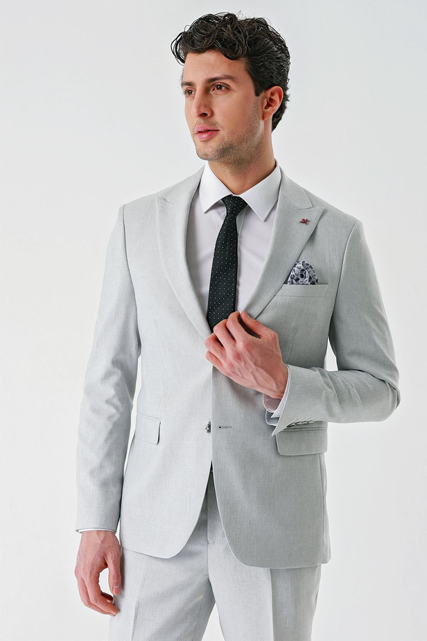 Gri Örme Kırlangıç Yaka 6 Drop Comfort Fit Rahat Kesim Klasik Takım Elbise 1001240112