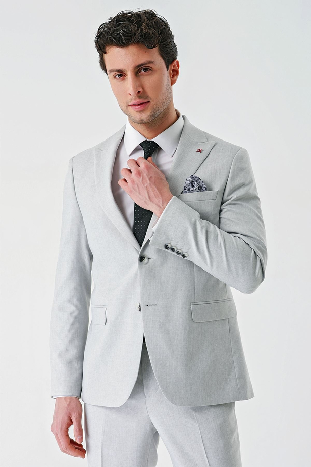 Gri Örme Kırlangıç Yaka 6 Drop Comfort Fit Rahat Kesim Klasik Takım Elbise 1001240112