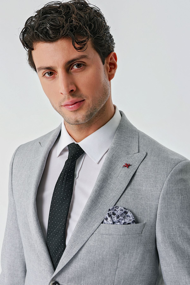 Gri Örme Kırlangıç Yaka 6 Drop Comfort Fit Rahat Kesim Klasik Takım Elbise 1001240112