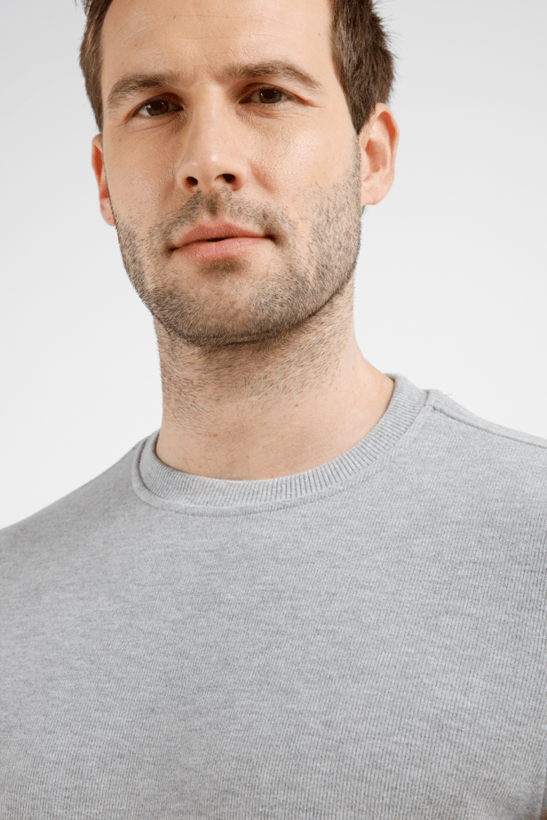 Gri Uzun Kol Bisiklet Yaka Düz Pamuklu Comfort Fit Sweatshirt 1013255150