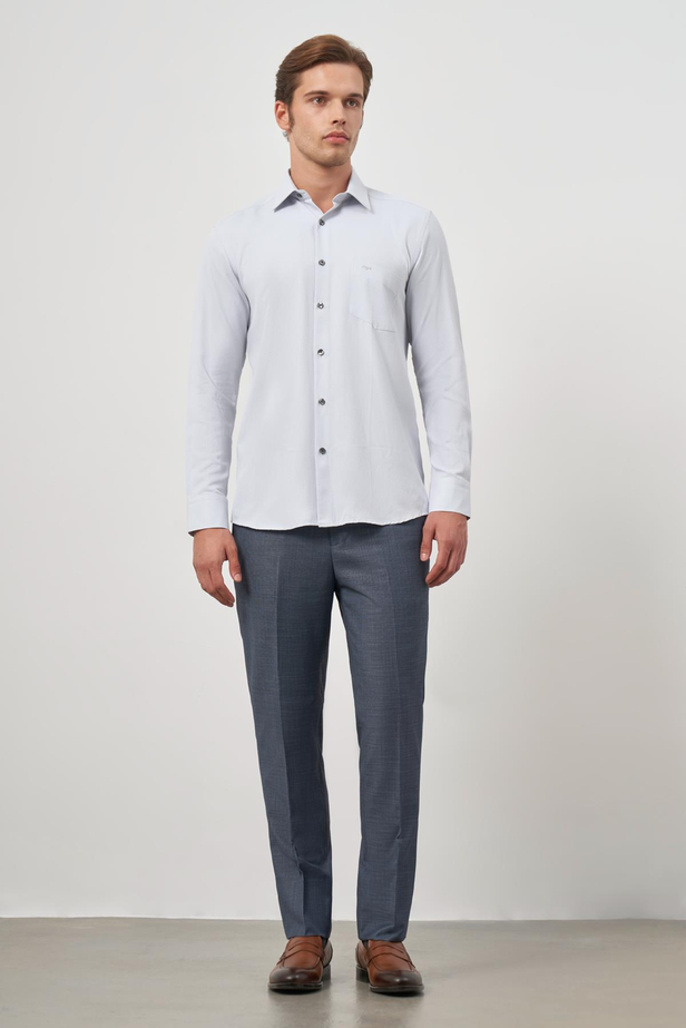 Gri Uzun Kol Kendinden Desenli Armürlü 041 Sert Yaka Classic Comfort Fit Gömlek 1004245156
