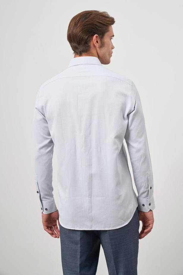 Gri Uzun Kol Kendinden Desenli Armürlü 041 Sert Yaka Classic Comfort Fit Gömlek 1004245156
