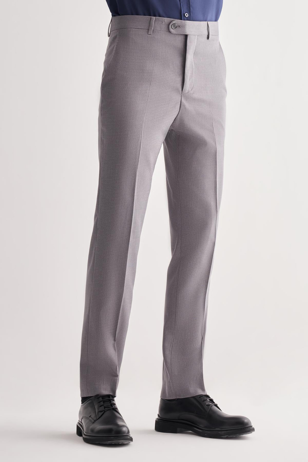 Gri Yan Cep Açık Paça Kendinden Desenli Slim Fit Esnek Pantolon 1003255151