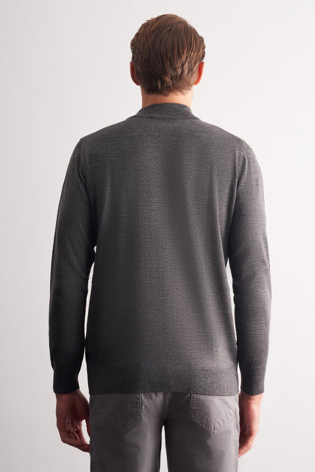 Gri Yarım Balıkçı Yaka Cepsiz Comfort Fit Classic Pamuklu Triko Kazak 1012255001