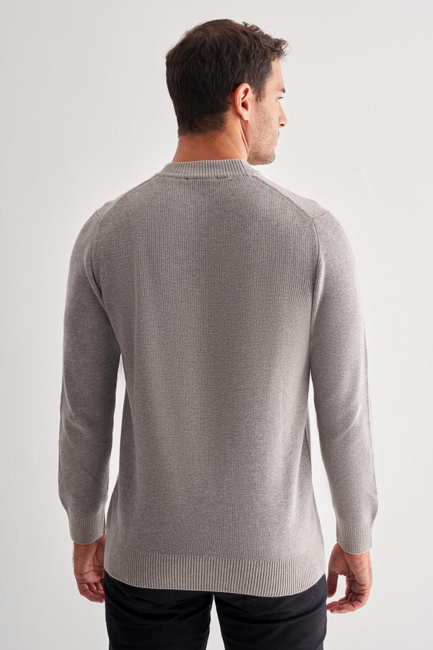 Gri Yarım Balıkçı Yaka Uzun Kol Cepsiz Comfort Fit Casual Pamuklu Triko Kazak 1012255203