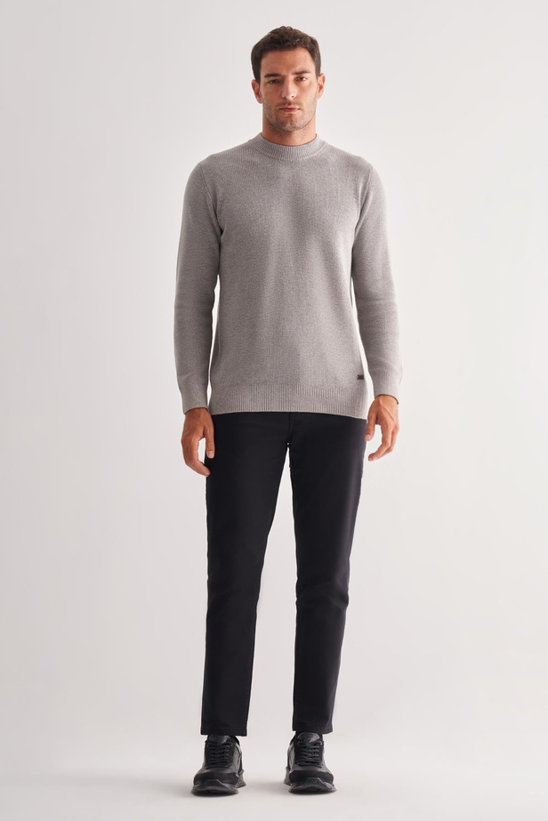 Gri Yarım Balıkçı Yaka Uzun Kol Cepsiz Comfort Fit Casual Pamuklu Triko Kazak 1012255203