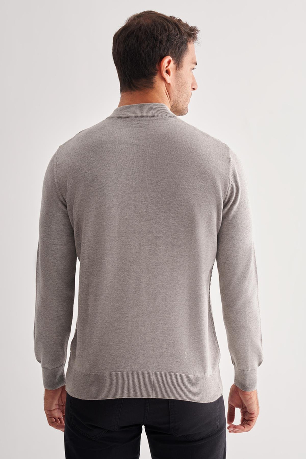 Gri Yarım Balıkçı Yaka Uzun Kol Cepsiz Comfort Fit Classic Pamuklu Triko Kazak 1012255208