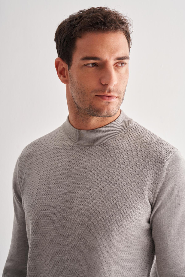 Gri Yarım Balıkçı Yaka Uzun Kol Cepsiz Comfort Fit Classic Pamuklu Triko Kazak 1012255208