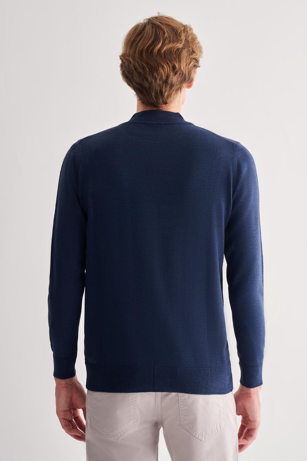 İndigo Mavi Yarım Balıkçı Yaka Cepsiz Comfort Fit Classic Pamuklu Triko Kazak 1012255001