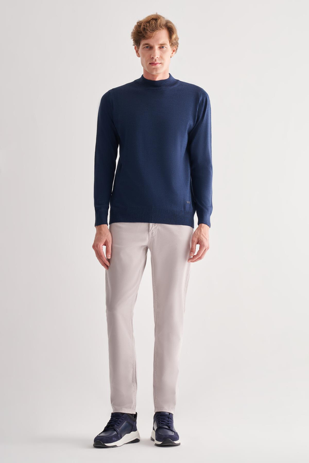 İndigo Mavi Yarım Balıkçı Yaka Cepsiz Comfort Fit Classic Pamuklu Triko Kazak 1012255001