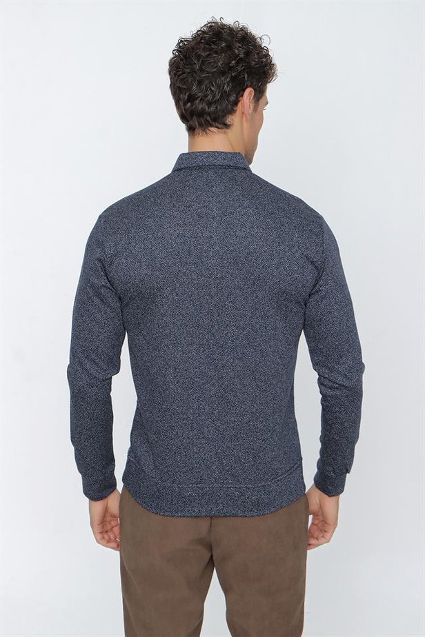 Jakarlı İtalyan Yaka Düğmeli Casual Slim Fit Dar Kesim Sweatshirt 1013225202-S