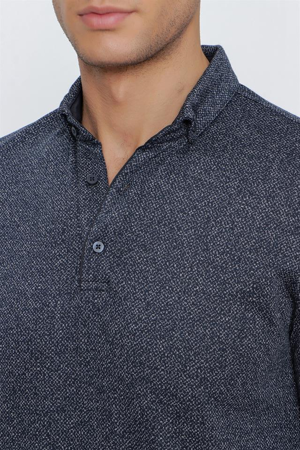 Jakarlı İtalyan Yaka Düğmeli Casual Slim Fit Dar Kesim Sweatshirt 1013225202-S