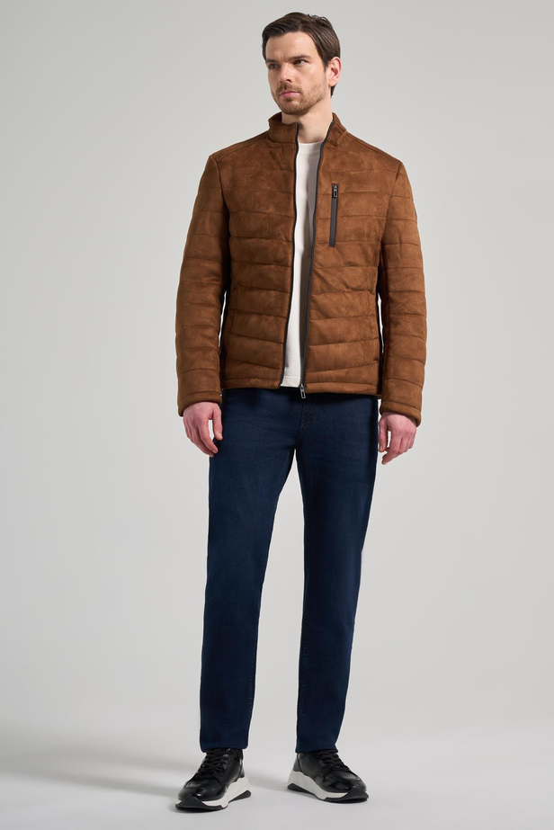 Kahverengi Dik Yaka Yan Cep Dolum Şişme Standart Fit Esnek Casual Deri Mont 1038245167