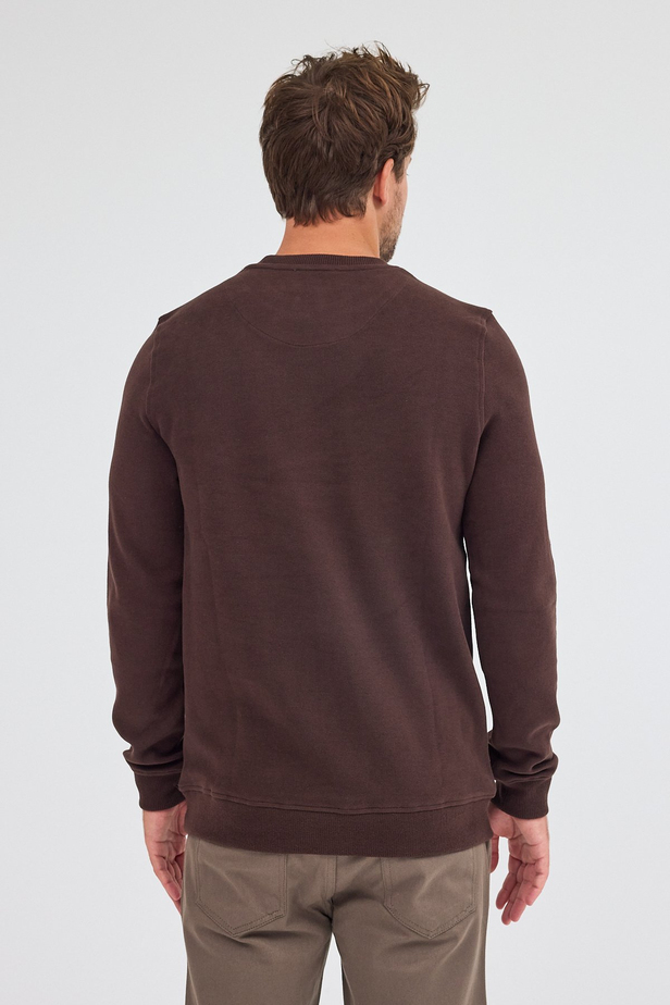 Kahverengi Uzun Kol Bisiklet Yaka Düz Pamuklu Comfort Fit Sweatshirt 1013255150