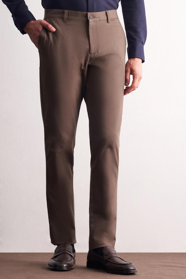 Kahverengi Yan Cep Düz Paça Pamuklu Comfort Fit Chino Casual Pantolon 1003255167