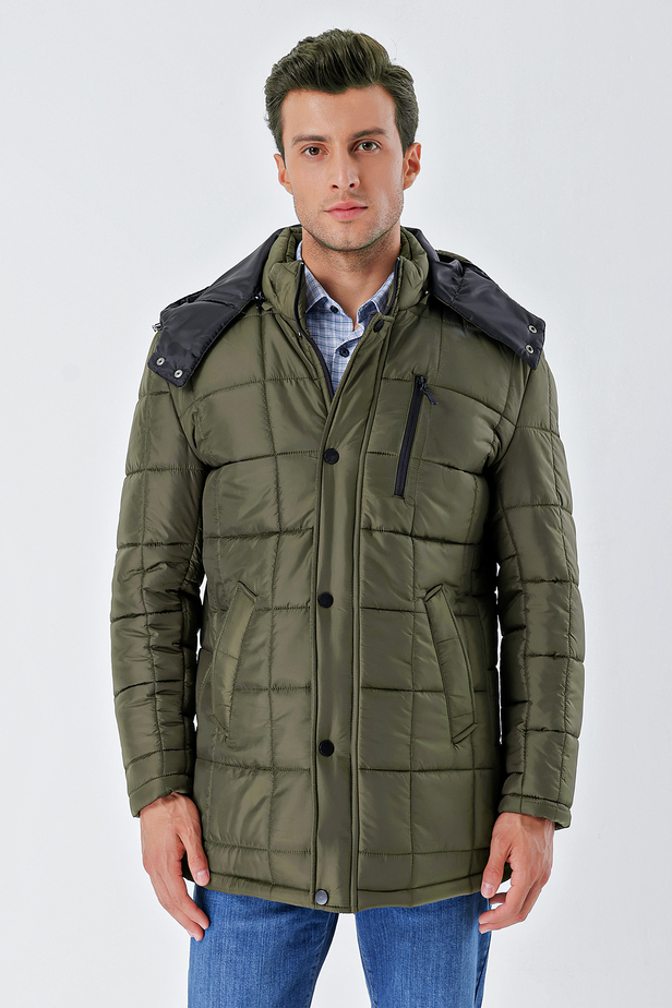 Kapüşonlu Kapitoneli Astar Comfort Fit Rahat Kesim Klasik Kaban 1008235155 Koyu Haki