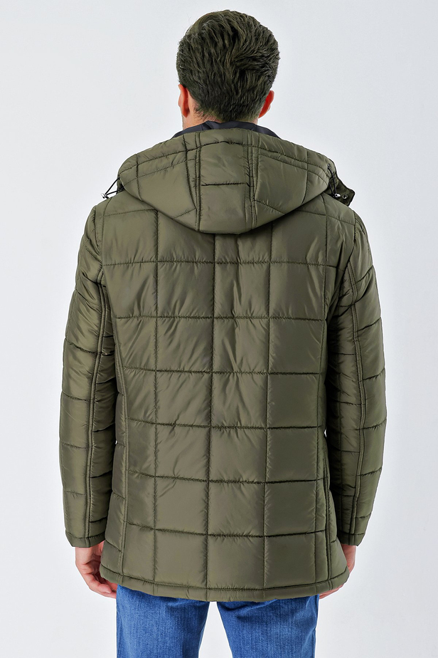 Kapüşonlu Kapitoneli Astar Comfort Fit Rahat Kesim Klasik Kaban 1008235155 Koyu Haki