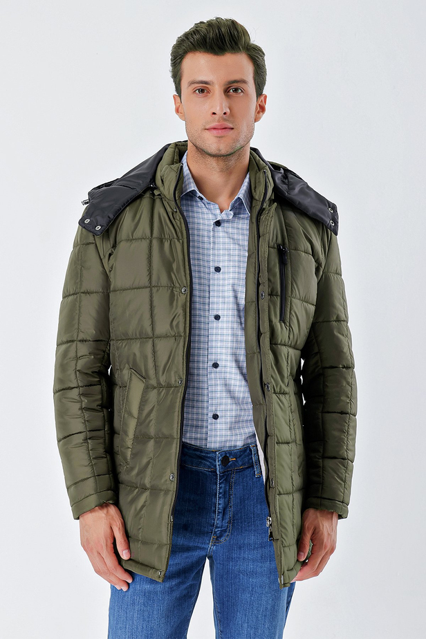 Kapüşonlu Kapitoneli Astar Comfort Fit Rahat Kesim Klasik Kaban 1008235155 Koyu Haki