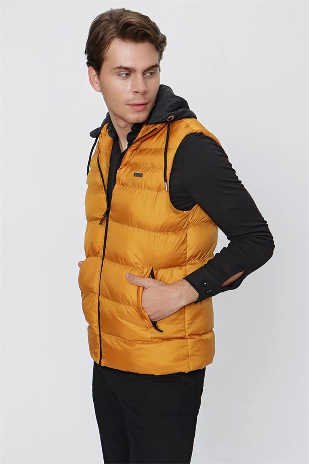 Kapüşonlu Slim Fit Dar Kesim Casual Şişme Jel Dolum Yelek 1009225151-S