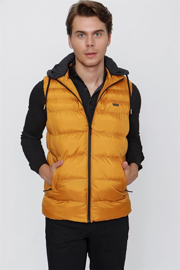 Kapüşonlu Slim Fit Dar Kesim Casual Şişme Jel Dolum Yelek 1009225151-S