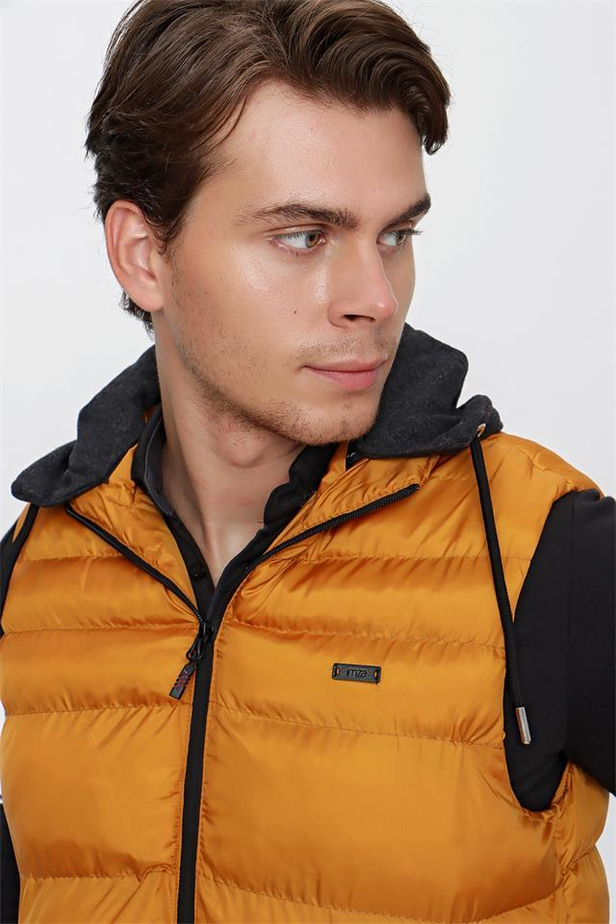 Kapüşonlu Slim Fit Dar Kesim Casual Şişme Jel Dolum Yelek 1009225151-S