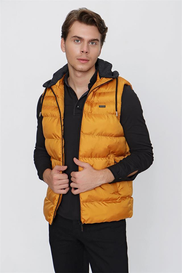 Kapüşonlu Slim Fit Dar Kesim Casual Şişme Jel Dolum Yelek 1009225151-S