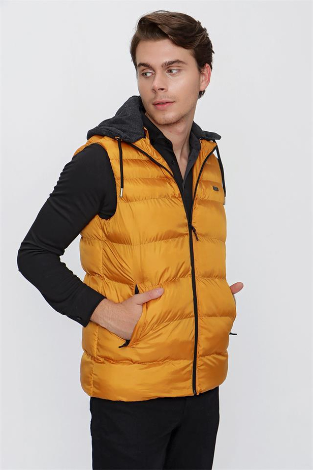 Kapüşonlu Slim Fit Dar Kesim Casual Şişme Jel Dolum Yelek 1009225151-S