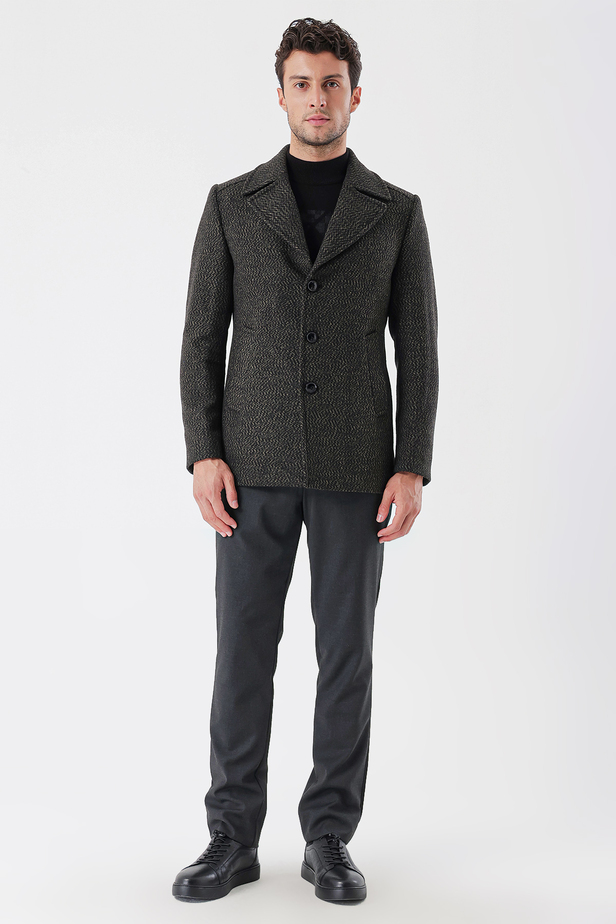 Kaşe Kırlangıç Yaka Desenli Astarlı Slim Fit Dar Kesim Casual Mont 1007235169 Koyu Haki