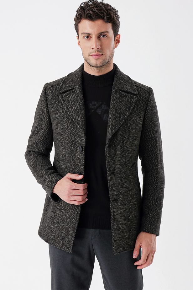 Kaşe Kırlangıç Yaka Desenli Astarlı Slim Fit Dar Kesim Casual Mont 1007235169 Koyu Haki