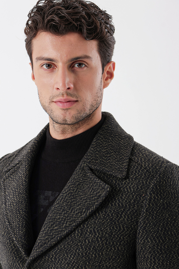 Kaşe Kırlangıç Yaka Desenli Astarlı Slim Fit Dar Kesim Casual Mont 1007235169 Koyu Haki