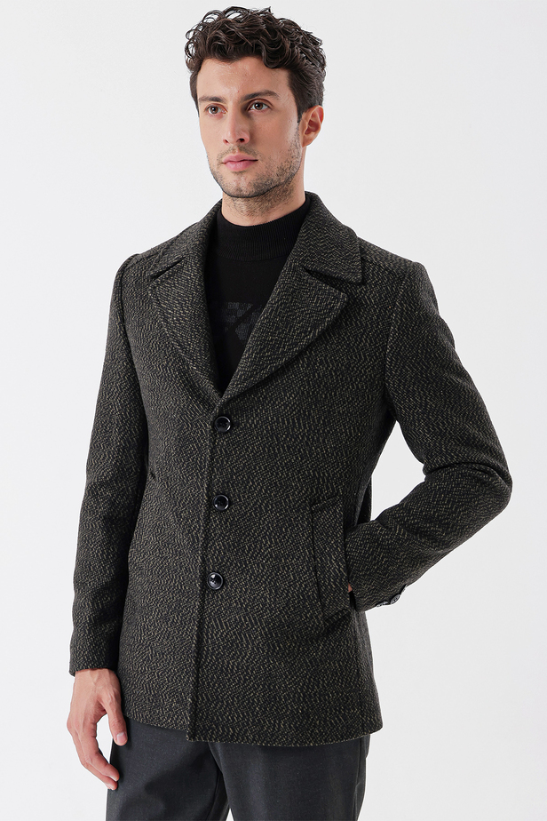 Kaşe Kırlangıç Yaka Desenli Astarlı Slim Fit Dar Kesim Casual Mont 1007235169 Koyu Haki
