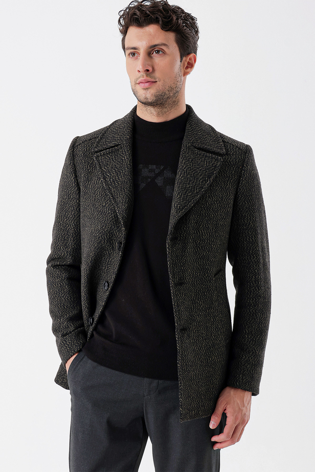 Kaşe Kırlangıç Yaka Desenli Astarlı Slim Fit Dar Kesim Casual Mont 1007235169 Koyu Haki