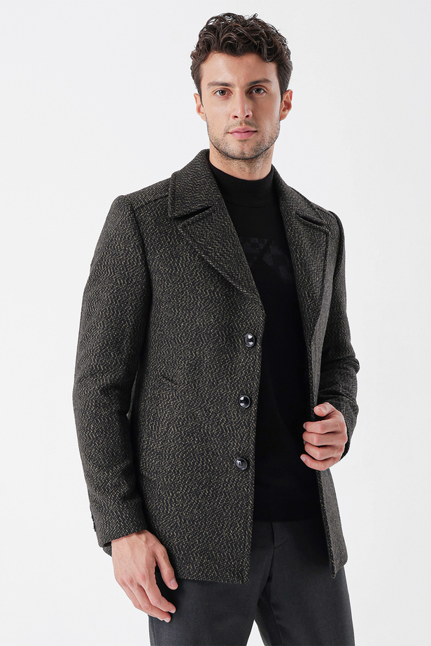 Kaşe Kırlangıç Yaka Desenli Astarlı Slim Fit Dar Kesim Casual Mont 1007235169 Koyu Haki