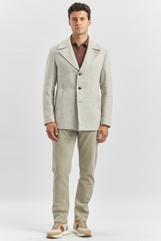 Kaşe Kırlangıç Yaka Desenli Astarlı Slim Fit Dar Kesim Klasik Mont 1007245150