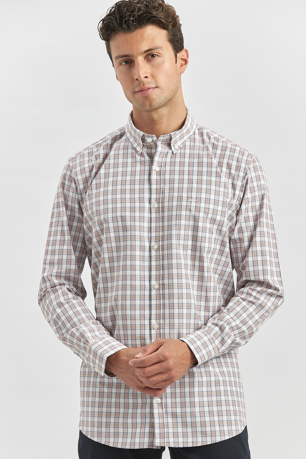 Kiremit Uzun Kol Ekose Desen Bez Ayağı Smart Düğmeli Yaka Classic Comfort Fit Gömlek 1004240253