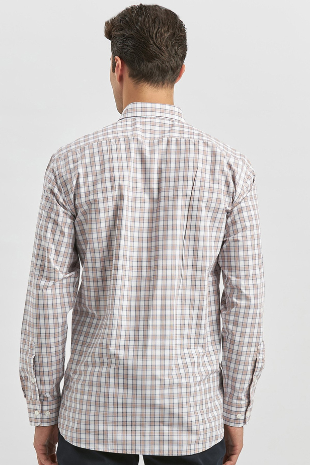 Kiremit Uzun Kol Ekose Desen Bez Ayağı Smart Düğmeli Yaka Classic Comfort Fit Gömlek 1004240253