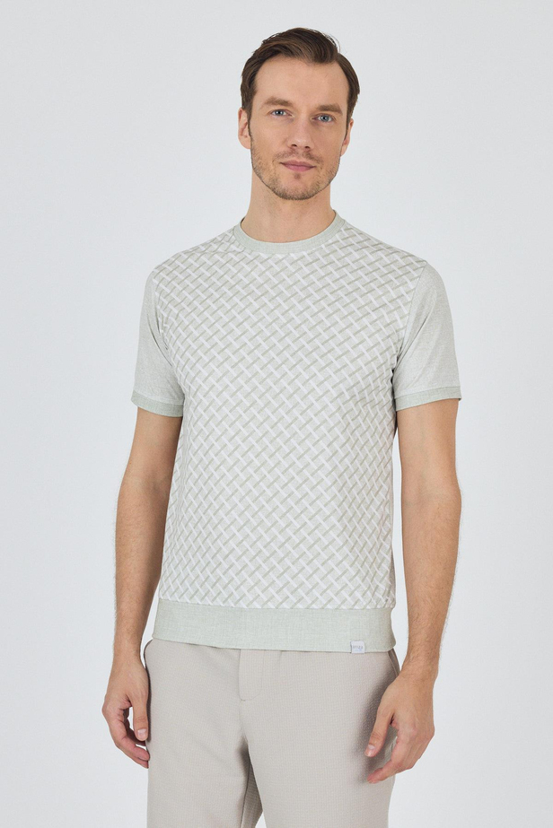 Kısa Kol Baskılı İnterlok Bisiklet Yaka Cepsiz Pamuklu Slim Fit Tişört 1011250124