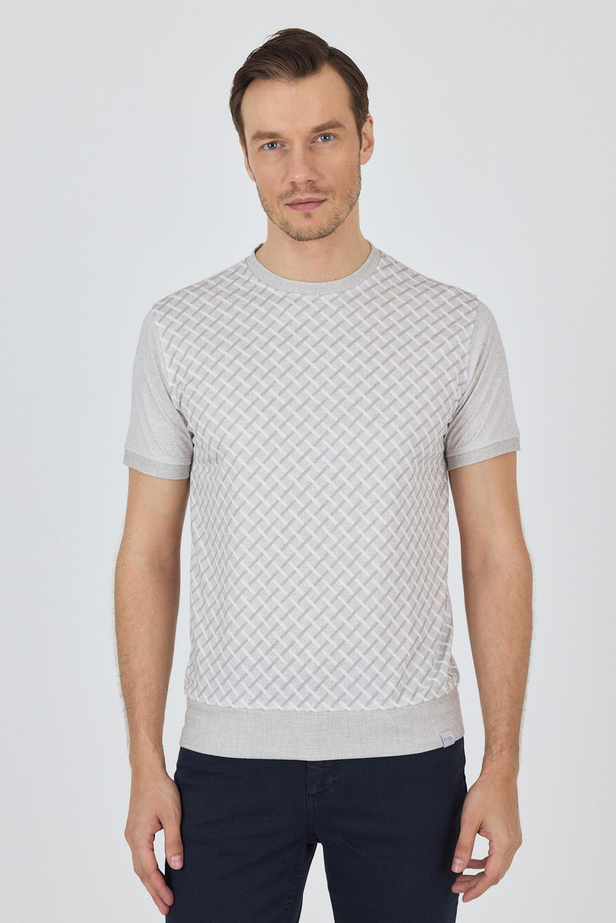 Kısa Kol Baskılı İnterlok Bisiklet Yaka Cepsiz Pamuklu Slim Fit Tişört 1011250124