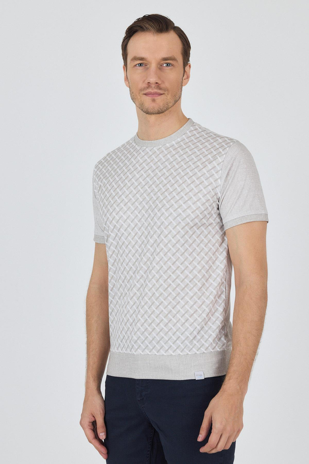 Kısa Kol Baskılı İnterlok Bisiklet Yaka Cepsiz Pamuklu Slim Fit Tişört 1011250124