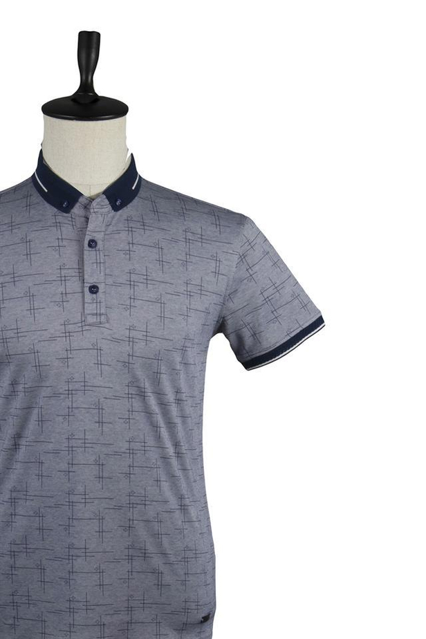Kısa Kol Baskılı Merserize Polo Yaka Slim Fit Dar Kesim Casual T-Shirt 1011220105-M