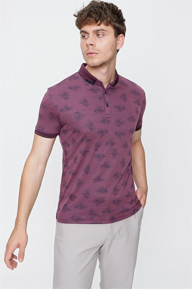 Kısa Kol Baskılı Merserize Polo Yaka Slim Fit Dar Kesim Casual T-Shirt 1011220108-M