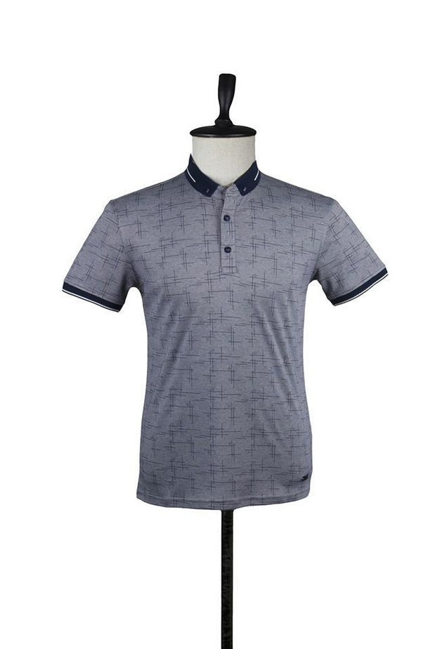 Kısa Kol Baskılı Merserize Polo Yaka Slim Fit Dar Kesim Casual T-Shirt 1011220105-M