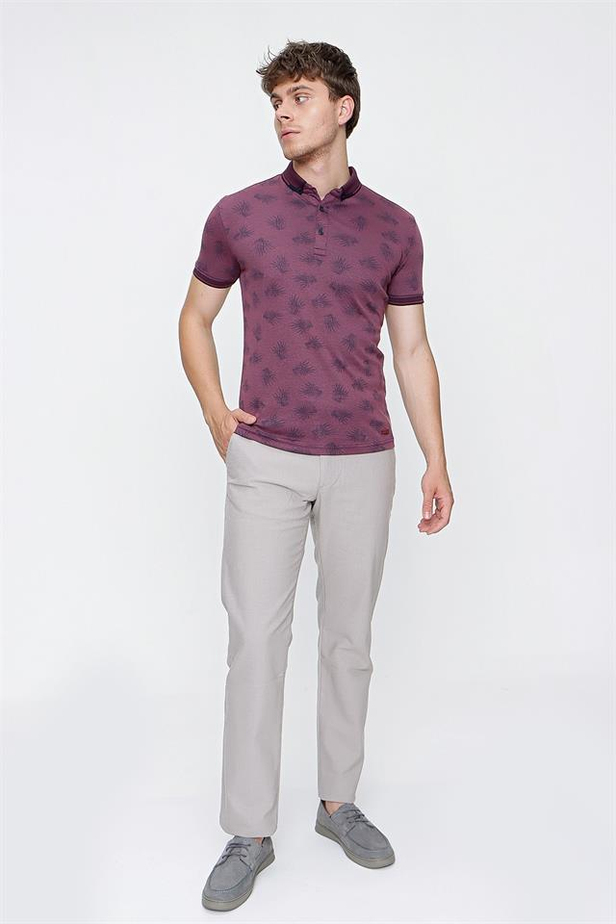 Kısa Kol Baskılı Merserize Polo Yaka Slim Fit Dar Kesim Casual T-Shirt 1011220108-M