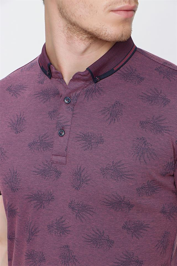 Kısa Kol Baskılı Merserize Polo Yaka Slim Fit Dar Kesim Casual T-Shirt 1011220108-M