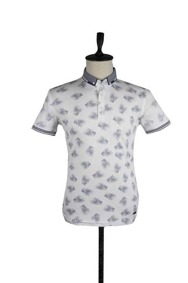 Kısa Kol Baskılı Merserize Polo Yaka Slim Fit Dar Kesim Casual T-Shirt 1011220108-M