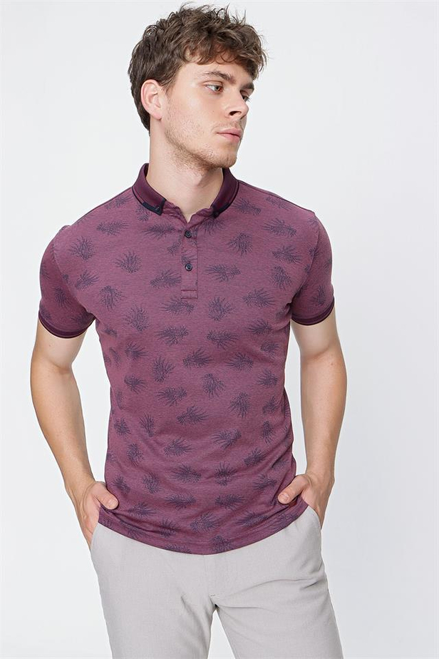 Kısa Kol Baskılı Merserize Polo Yaka Slim Fit Dar Kesim Casual T-Shirt 1011220108-M