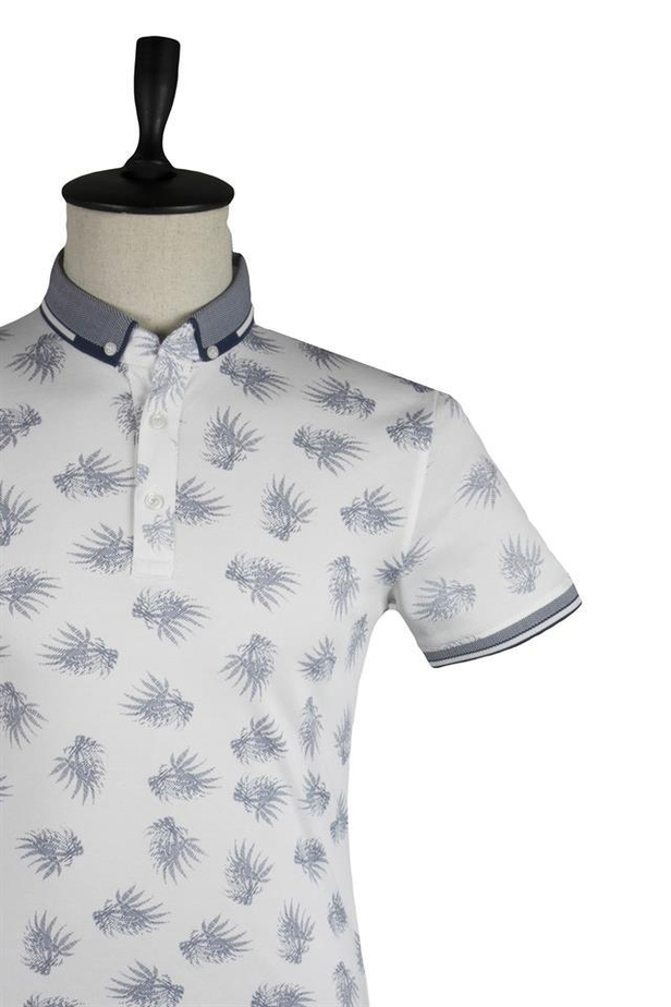 Kısa Kol Baskılı Merserize Polo Yaka Slim Fit Dar Kesim Casual T-Shirt 1011220108-M